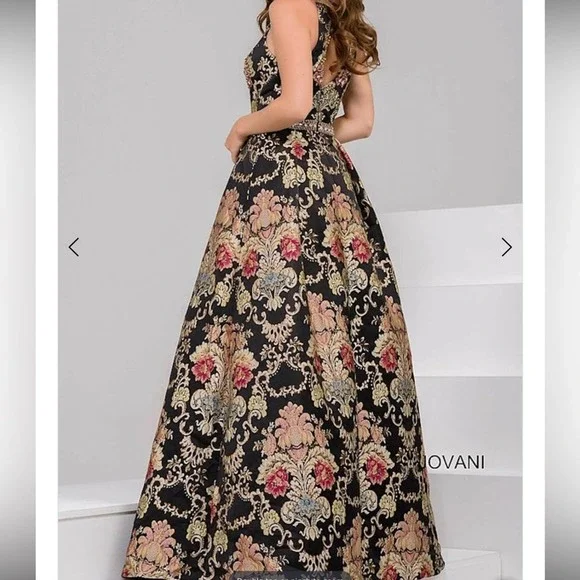 Jovani 48394 Metallic Floral Beaded Gown Size 6 Multi Color - Picture 4 of 15